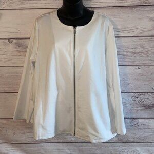 Eileen Fisher Womens Jacket XL White Organic Cotton Full Zip Pockets